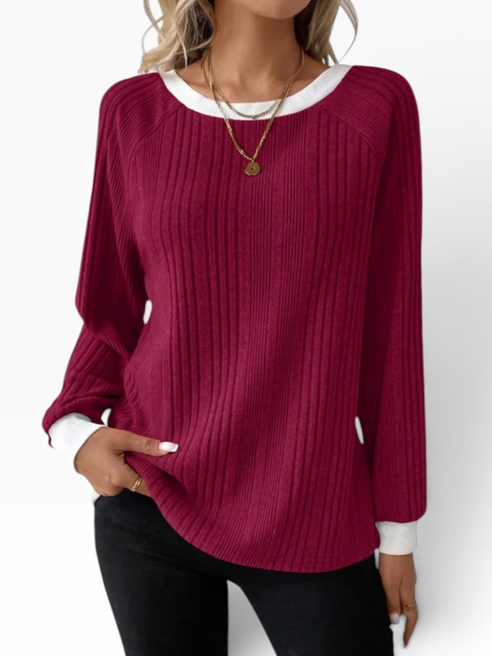 Dokotoo Womens Soft Long Sleeve Crewneck Sweater Burgundy L